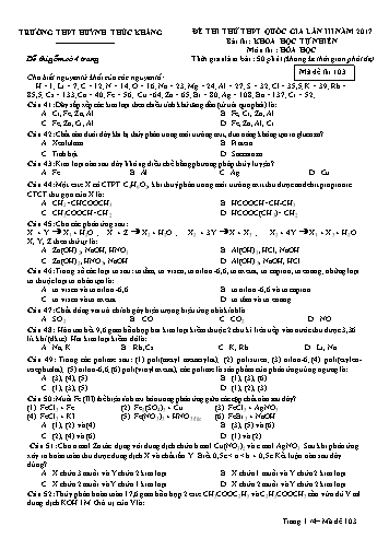 Đề thi thử THPT quốc gia môn Hóa học (Lần III) - Mã đề 103 - Năm học 2016-2017 - Trường THPT Huỳnh Thúc Kháng (Kèm đáp án)