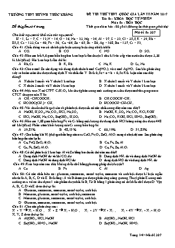 Đề thi thử THPT quốc gia môn Hóa học (Lần III) - Mã đề 307 - Năm học 2016-2017 - Trường THPT Huỳnh Thúc Kháng (Kèm đáp án)