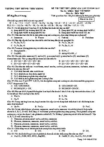 Đề thi thử THPT quốc gia môn Hóa học (Lần III) - Mã đề 520 - Năm học 2016-2017 - Trường THPT Huỳnh Thúc Kháng (Kèm đáp án)