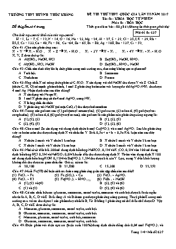 Đề thi thử THPT quốc gia môn Hóa học (Lần III) - Mã đề 637 - Năm học 2016-2017 - Trường THPT Huỳnh Thúc Kháng (Kèm đáp án)