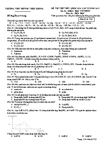 Đề thi thử THPT quốc gia môn Hóa học (Lần III) - Mã đề 725 - Năm học 2016-2017 - Trường THPT Huỳnh Thúc Kháng (Kèm đáp án)