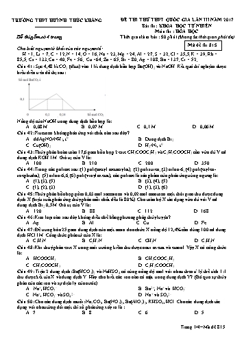 Đề thi thử THPT quốc gia môn Hóa học (Lần III) - Mã đề 815 - Năm học 2016-2017 - Trường THPT Huỳnh Thúc Kháng (Kèm đáp án)
