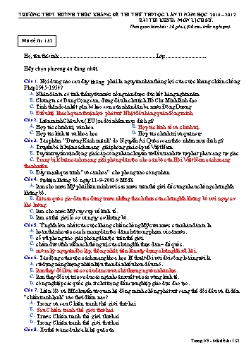 Đề thi thử THPT quốc gia môn Lịch sử (Lần II) - Mã đề 132 - Năm học 2016-2017 - Trường THPT Huỳnh Thúc Kháng (Có đáp án)