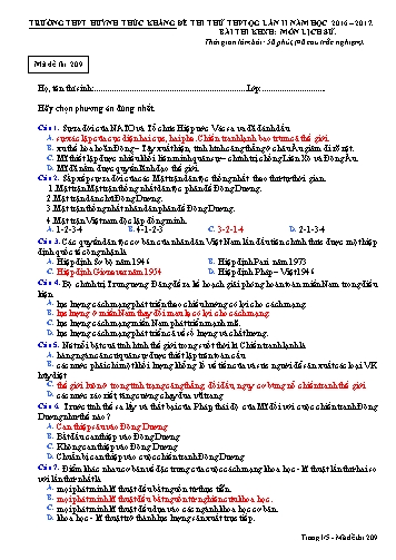 Đề thi thử THPT quốc gia môn Lịch sử (Lần II) - Mã đề 209 - Năm học 2016-2017 - Trường THPT Huỳnh Thúc Kháng (Có đáp án)