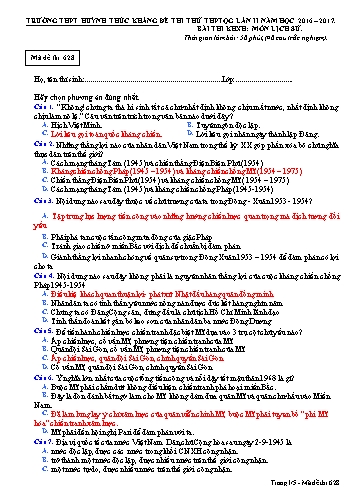 Đề thi thử THPT quốc gia môn Lịch sử (Lần II) - Mã đề 628 - Năm học 2016-2017 - Trường THPT Huỳnh Thúc Kháng (Có đáp án)