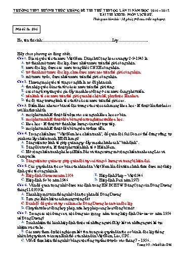 Đề thi thử THPT quốc gia môn Lịch sử (Lần II) - Mã đề 896 - Năm học 2016-2017 - Trường THPT Huỳnh Thúc Kháng (Có đáp án)