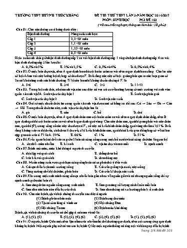 Đề thi thử THPT quốc gia môn Sinh học (Lần 3) - Mã đề 103 - Năm học 2016-2017 - Trường THPT Huỳnh Thúc Kháng (Kèm đáp án)