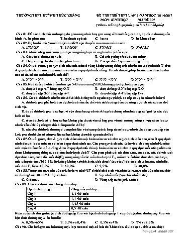 Đề thi thử THPT quốc gia môn Sinh học (Lần 3) - Mã đề 307 - Năm học 2016-2017 - Trường THPT Huỳnh Thúc Kháng (Kèm đáp án)