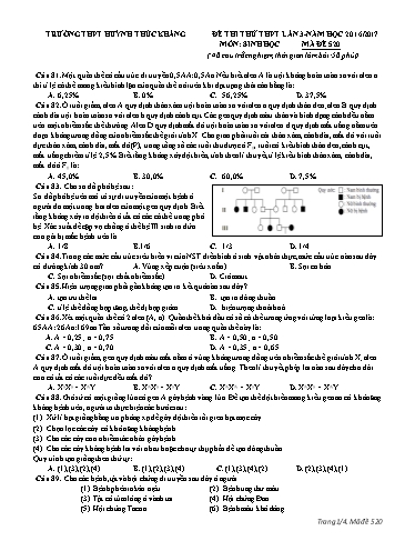 Đề thi thử THPT quốc gia môn Sinh học (Lần 3) - Mã đề 520 - Năm học 2016-2017 - Trường THPT Huỳnh Thúc Kháng (Kèm đáp án)