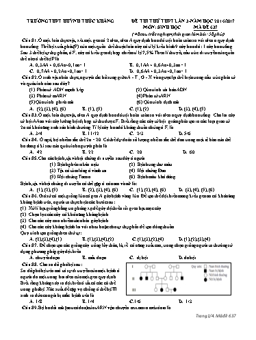 Đề thi thử THPT quốc gia môn Sinh học (Lần 3) - Mã đề 637 - Năm học 2016-2017 - Trường THPT Huỳnh Thúc Kháng (Kèm đáp án)