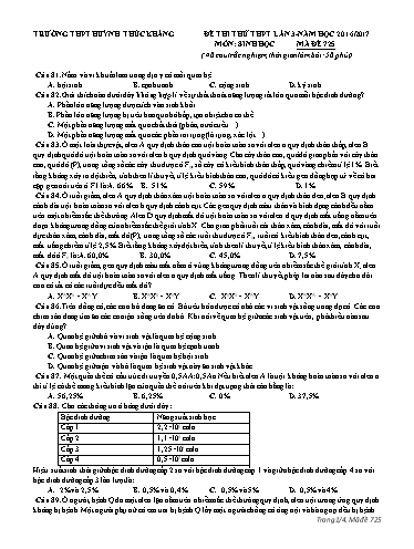 Đề thi thử THPT quốc gia môn Sinh học (Lần 3) - Mã đề 745 - Năm học 2016-2017 - Trường THPT Huỳnh Thúc Kháng (Kèm đáp án)