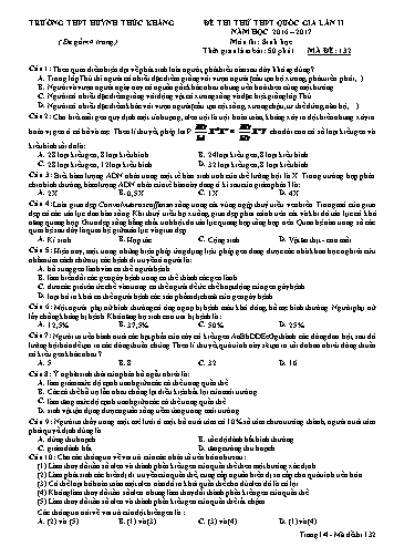 Đề thi thử THPT quốc gia môn Sinh học (Lần II) - Mã đề 132 - Năm học 2016-2017 - Trường THPT Huỳnh Thúc Kháng (Kèm đáp án)