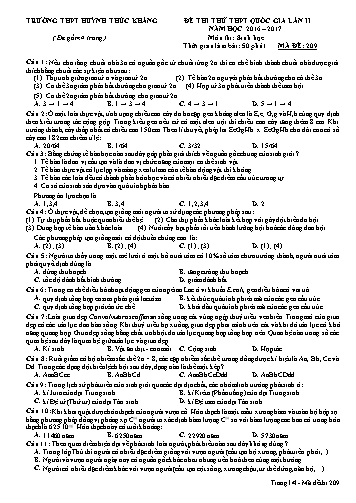 Đề thi thử THPT quốc gia môn Sinh học (Lần II) - Mã đề 209 - Năm học 2016-2017 - Trường THPT Huỳnh Thúc Kháng (Kèm đáp án)