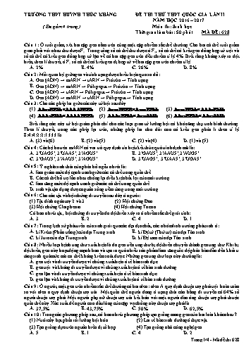 Đề thi thử THPT quốc gia môn Sinh học (Lần II) - Mã đề 628 - Năm học 2016-2017 - Trường THPT Huỳnh Thúc Kháng (Kèm đáp án)