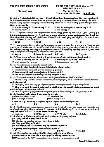 Đề thi thử THPT quốc gia môn Sinh học (Lần II) - Mã đề 896 - Năm học 2016-2017 - Trường THPT Huỳnh Thúc Kháng (Kèm đáp án)