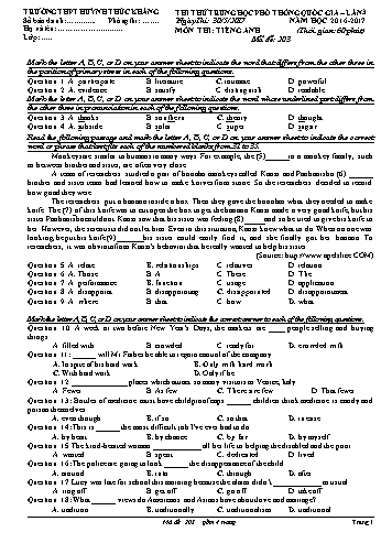Đề thi thử THPT quốc gia môn Tiếng Anh (Lần 3) - Mã đề 203 - Năm học 2016-2017 - Trường THPT Huỳnh Thúc Kháng (Có đáp án)