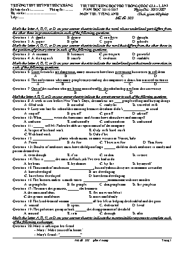 Đề thi thử THPT quốc gia môn Tiếng Anh (Lần 3) - Mã đề 303 - Năm học 2016-2017 - Trường THPT Huỳnh Thúc Kháng (Có đáp án)