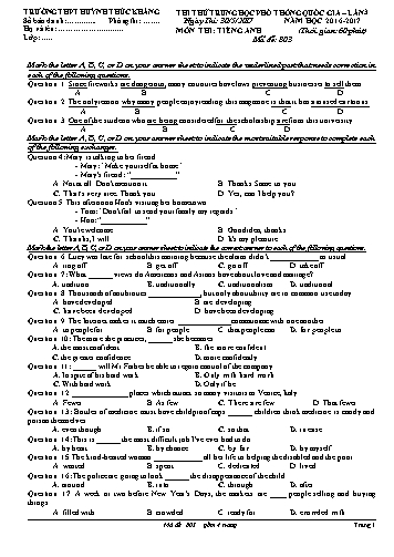 Đề thi thử THPT quốc gia môn Tiếng Anh (Lần 3) - Mã đề 803 - Năm học 2016-2017 - Trường THPT Huỳnh Thúc Kháng (Có đáp án)