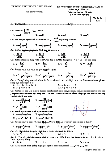 Đề thi thử THPT quốc gia môn Toán (Lần II) - Mã đề 135 - Năm học 2016-2017 - Trường THPT Huỳnh Thúc Kháng (Kèm đáp án)