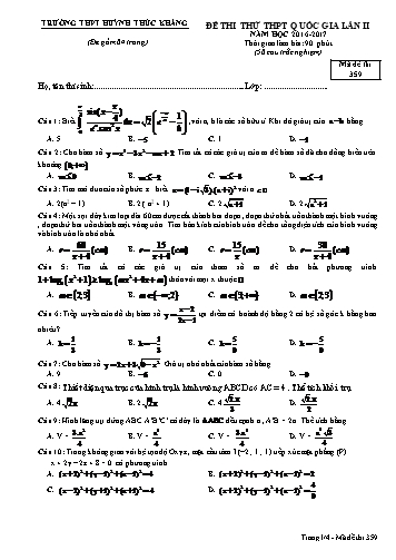 Đề thi thử THPT quốc gia môn Toán (Lần II) - Mã đề 359 - Năm học 2016-2017 - Trường THPT Huỳnh Thúc Kháng (Kèm đáp án)