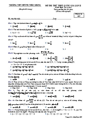 Đề thi thử THPT quốc gia môn Toán (Lần II) - Mã đề 487 - Năm học 2016-2017 - Trường THPT Huỳnh Thúc Kháng (Kèm đáp án)