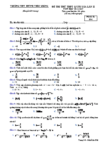 Đề thi thử THPT quốc gia môn Toán (Lần II) - Mã đề 896 - Năm học 2016-2017 - Trường THPT Huỳnh Thúc Kháng (Kèm đáp án)