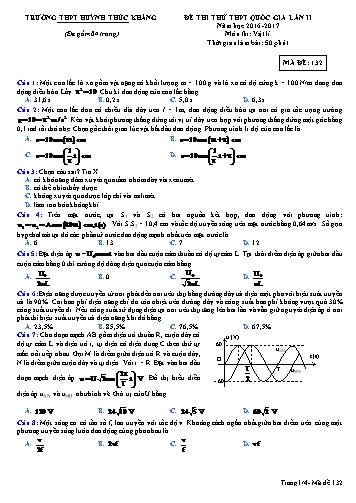 Đề thi thử THPT quốc gia môn Vật lí (Lần II) - Mã đề 132 - Năm học 2016-2017 - Trường THPT Huỳnh Thúc Kháng (Kèm đáp án)