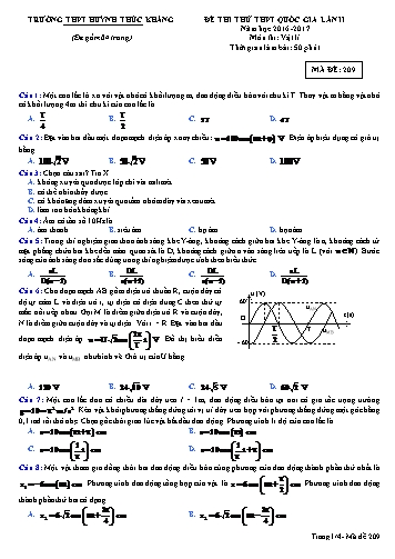 Đề thi thử THPT quốc gia môn Vật lí (Lần II) - Mã đề 209 - Năm học 2016-2017 - Trường THPT Huỳnh Thúc Kháng (Kèm đáp án)