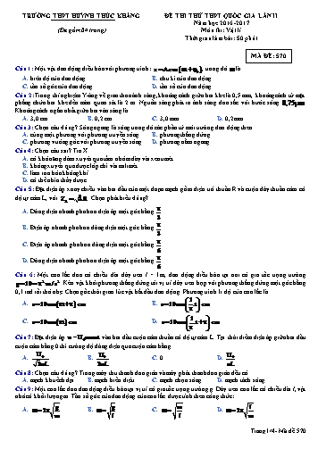 Đề thi thử THPT quốc gia môn Vật lí (Lần II) - Mã đề 570 - Năm học 2016-2017 - Trường THPT Huỳnh Thúc Kháng (Kèm đáp án)