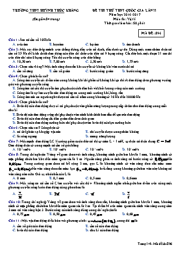 Đề thi thử THPT quốc gia môn Vật lí (Lần II) - Mã đề 896 - Năm học 2016-2017 - Trường THPT Huỳnh Thúc Kháng (Kèm đáp án)