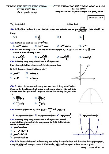 Đề thi thử THPT quốc gia năm 2017 môn Toán (Lần 3) - Mã đề 209 - Trường THPT Huỳnh Thúc Kháng (Kèm đáp án)