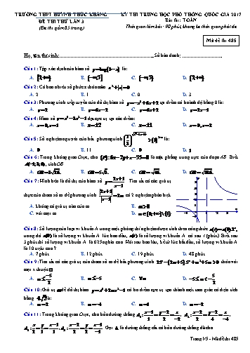 Đề thi thử THPT quốc gia năm 2017 môn Toán (Lần 3) - Mã đề 485 - Trường THPT Huỳnh Thúc Kháng (Kèm đáp án)