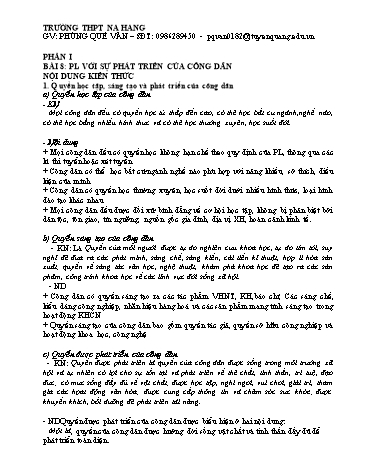 Đề trắc nghiệm môn Giáo dục công dân 12 - Bài 8: PL với sự phát triển của công dân - Phùng Quế Vân (Có đáp án)