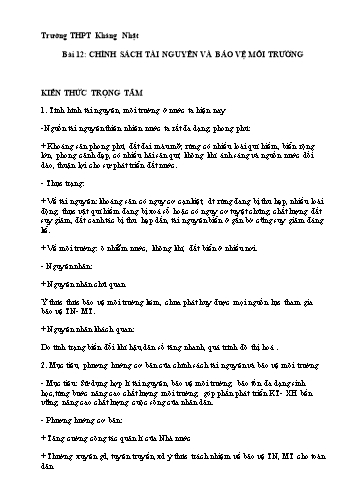 Đề trắc nghiệm môn Giáo dục công dân Lớp 11 - Bài 12: Chính sách tài nguyên và bảo vệ môi trường - Trường THPT Kháng Nhật (Có đáp án)