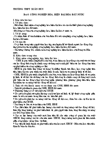 Đề trắc nghiệm môn Giáo dục công dân Lớp 11 - Bài 6: Công nghiệp hóa, hiện đại hóa đất nước - Trường THPT Xuân Huy (Có đáp án)