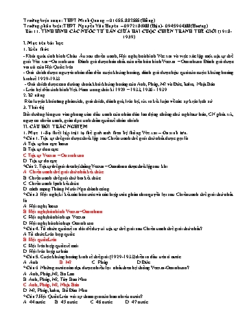 Đề trắc nghiệm môn Lịch sử Lớp 11 - Bài 11: Tình hình các nước tư bản giữa hai cuộc chiến tranh thế giới (1918-1939) - THPT Minh Quang (Có đáp án)