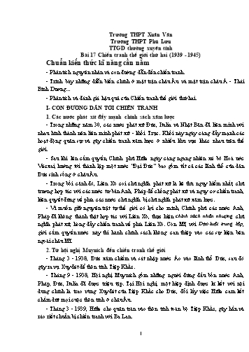 Đề trắc nghiệm môn Lịch sử Lớp 11 - Bài 17: Chiến tranh thế giới thứ hai (1939-1945) - Trường THPT Xuân Vân (Có đáp án)