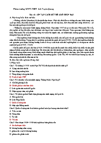 Đề trắc nghiệm môn Lịch sử Lớp 11 - Bài 18: Ôn tập lịch sử thế giới hiện đại - Trường THPT&DTNT tỉnh Tuyên Quang (Có đáp án)