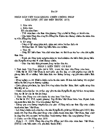 Đề trắc nghiệm môn Lịch sử Lớp 11 - Bài 19: Nhân dân Việt Nam kháng chiến chống Pháp xâm lược (từ 1885 đến trước 1873) (Có đáp án)