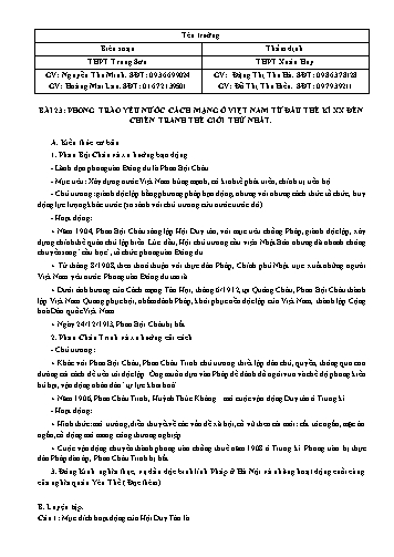 Đề trắc nghiệm môn Lịch sử Lớp 11 - Bài 23: Phong trào yêu nước cách mạng ở Việt Nam từ đầu thế kỉ XX đến chiến tranh thế giới thứ nhất - Nguyễn Thu Minh + Hoàng Mai Lan (Có đáp án)