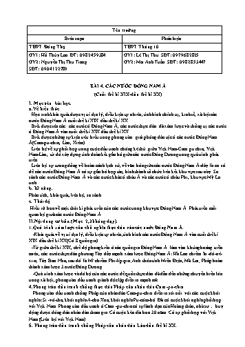 Đề trắc nghiệm môn Lịch sử Lớp 11 - Bài 4: Các nước Đông Nam Á (Cuối thế kỉ XIX-đầu thế kỉ XX) - Hồ Thúy Lan + Nguyễn Thị Thu Trang (Có đáp án)