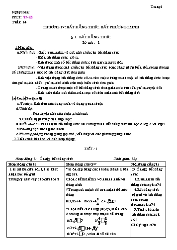 Giáo án môn Đại số Lớp 10 - Tuần 14 đến 22, Chương IV: Bất đằng thức. Bất phương trình