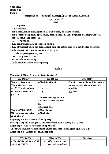 Giáo án môn Đại số Lớp 10 - Tuần 5 đến 8, Chương II: Hàm số bậc nhất và hàm số bậc hai