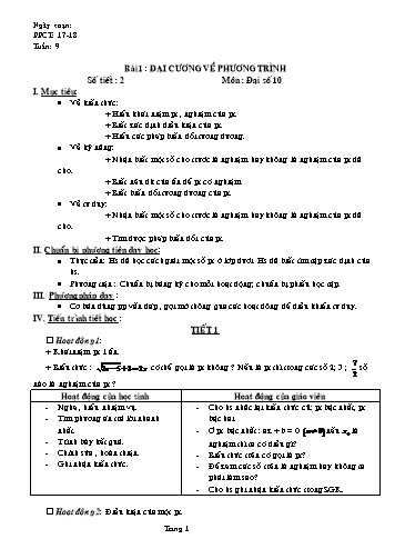 Giáo án môn Đại số Lớp 10 - Tuần 9 đến 13, Chương III: Phương trình và hệ phương trình