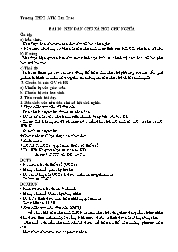 Giáo án môn Giáo dục công dân Lớp 11 - Bài 10: Nền dân chủ xã hội chủ nghĩa - Trường THPT ATK Tân Trào