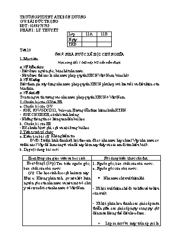 Giáo án môn Giáo dục công dân Lớp 11 - Tiết 19, Bài 9: Nhà nước xã hội chủ nghĩa - Sái Đức Trọng