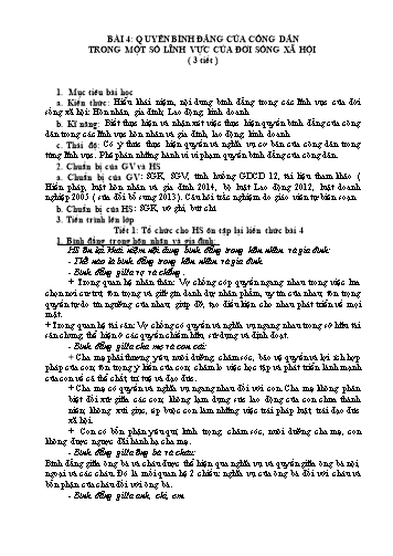 Giáo án môn Giáo dục công dân Lớp 12 - Bài 4: Quyền bình đẳng của công dân trong một số lĩnh vực của đời sống xã hội (3 tiết )