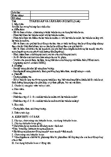 Giáo án môn Sinh học Lớp 11 - Bài: Tuần hoàn và cân bằng nội môi