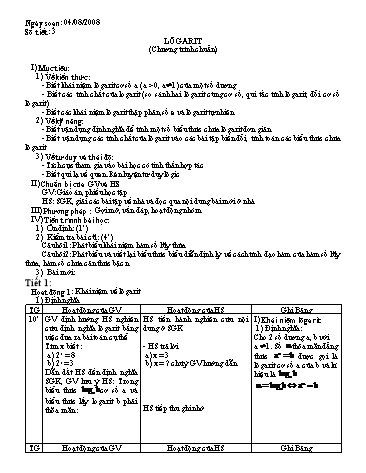 Giáo án môn Toán Lớp 12 - Bài: Lôgarit (chương trình chuẩn)