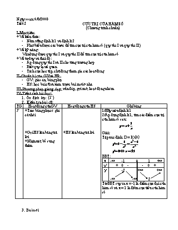Giáo án môn Toán Lớp 12 - Tiết 2: Cực trị của hàm số (chương trình chuẩn)